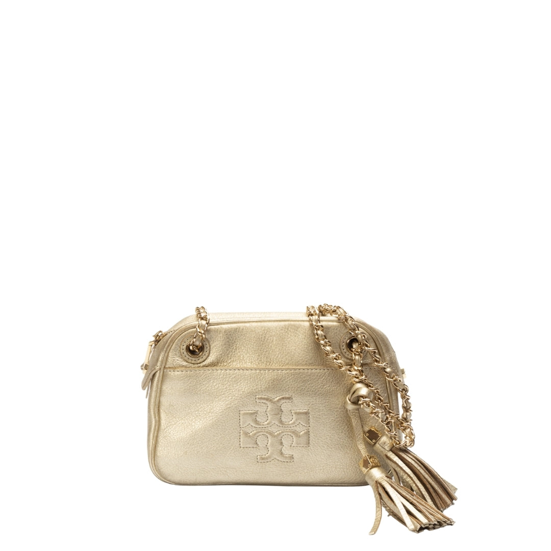 Tory Burch Metallic Gold Leather Thea Chain Crossbody Bag