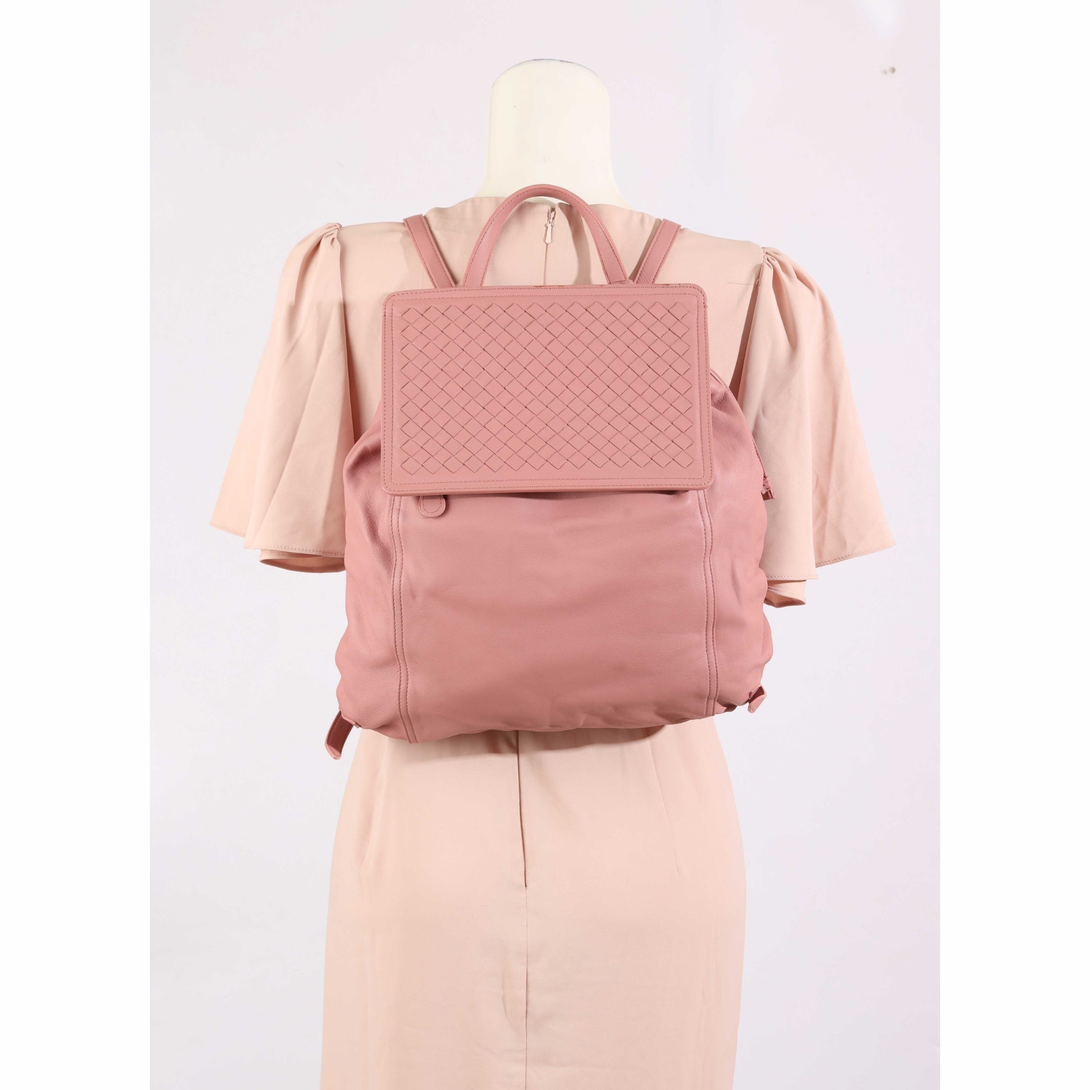 Bottega Veneta Pink Intrecciato Leather Backpack