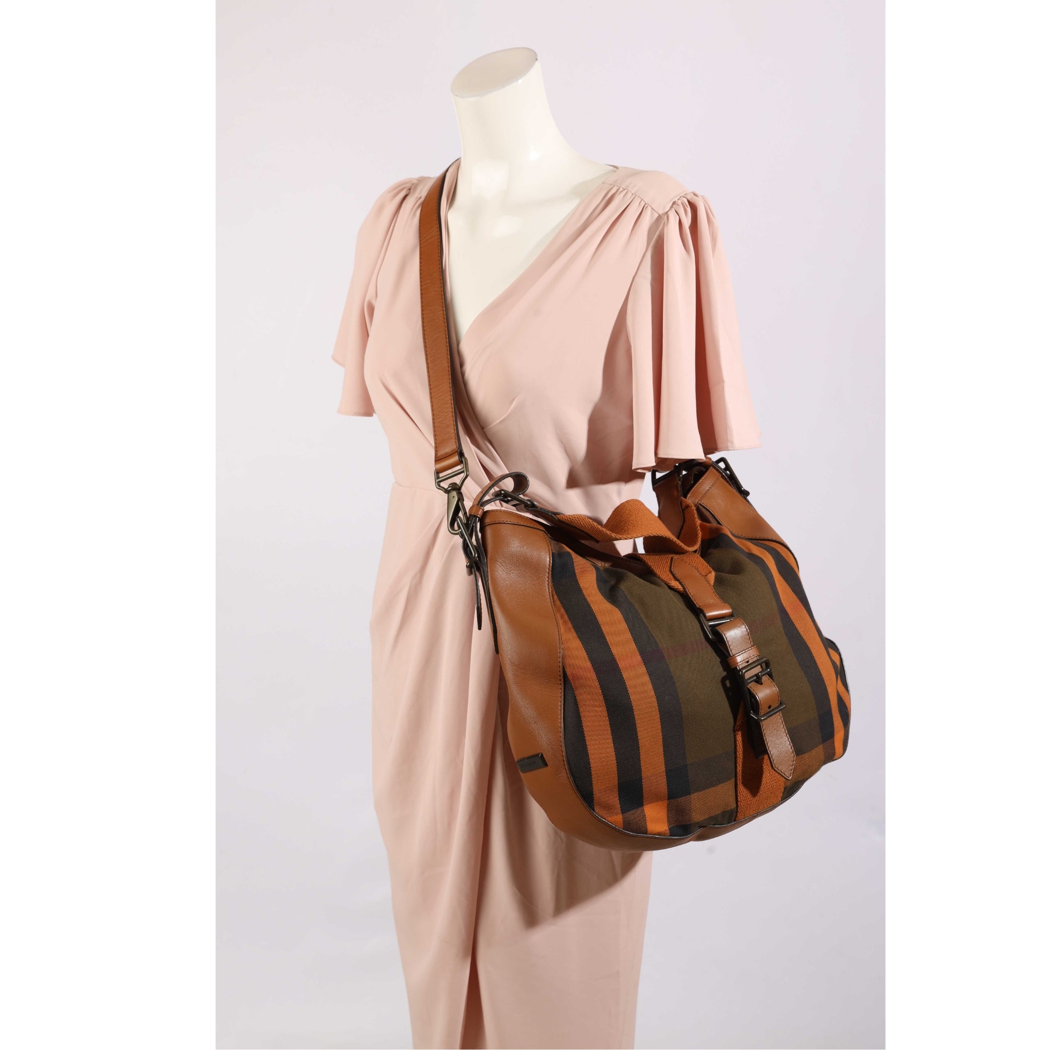 Burberry Brown/Orange Vintage Check Ashwood Hobo Bag