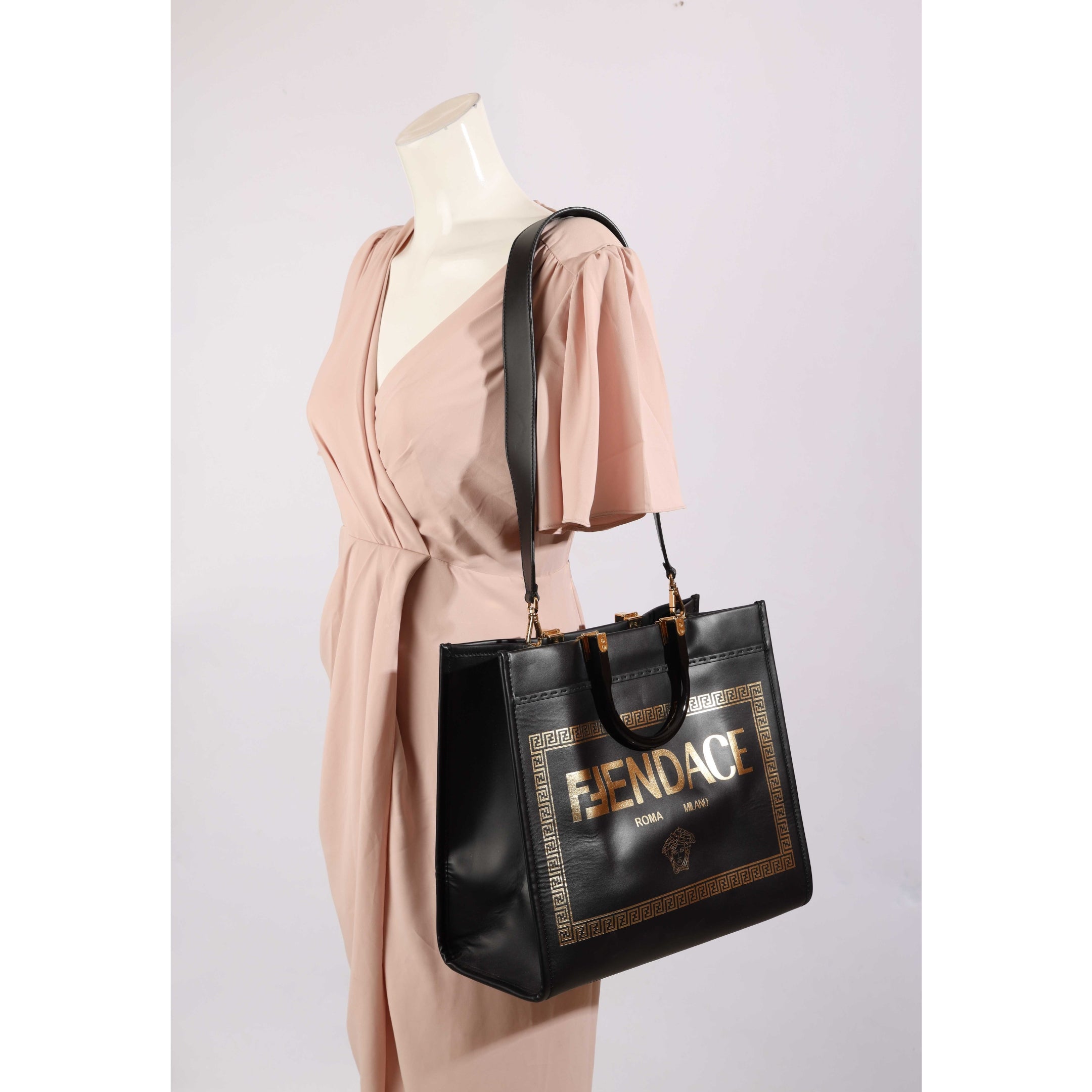 Fendi X Versace Black Fendace Sunshine Shopper Tote