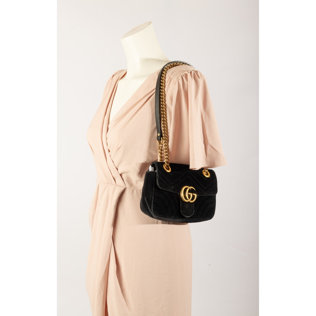 Gucci GG Marmont Mini Flap Velvet Crossbody Bag