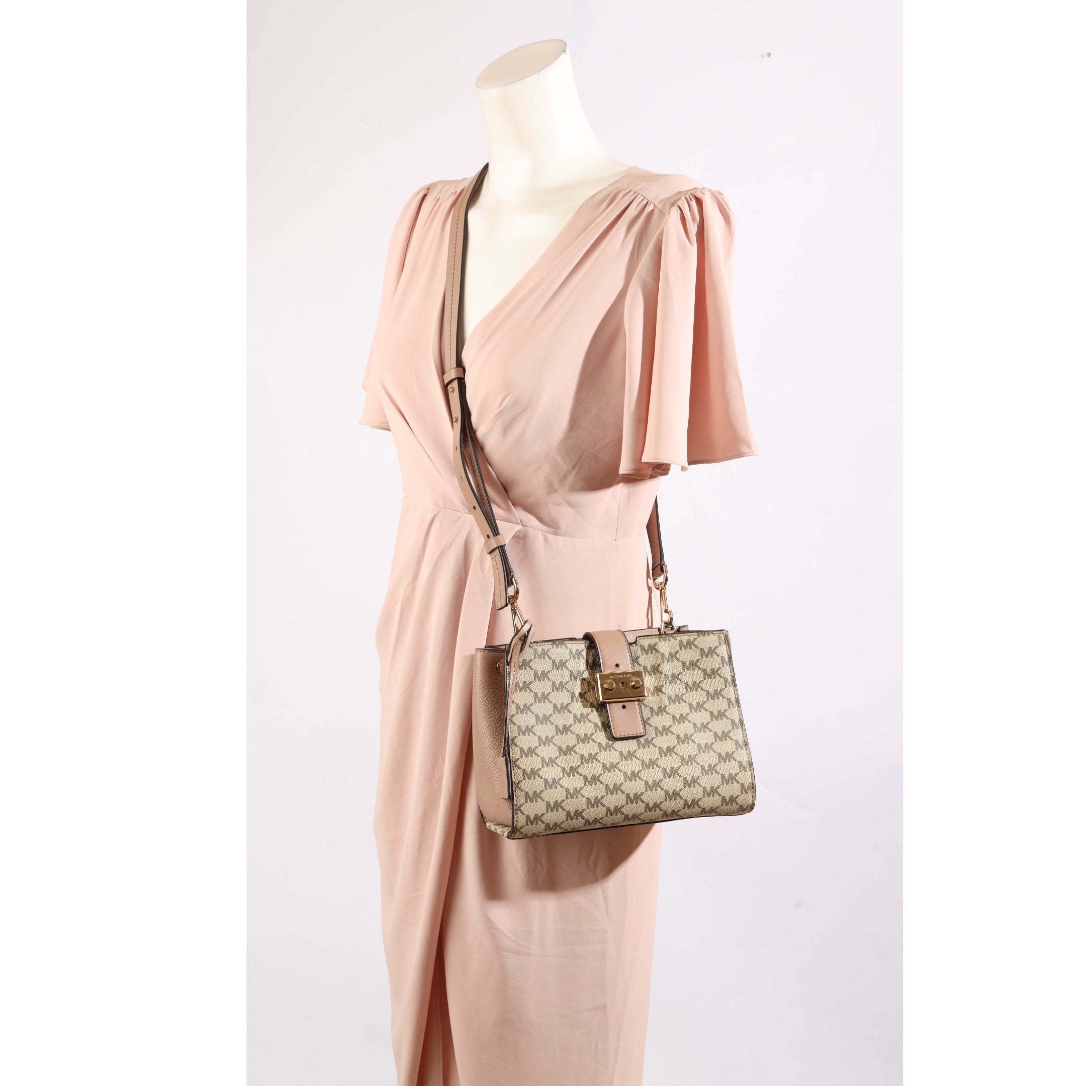 Michael Kors Salon Editor Pink Logo Crossbody Bag