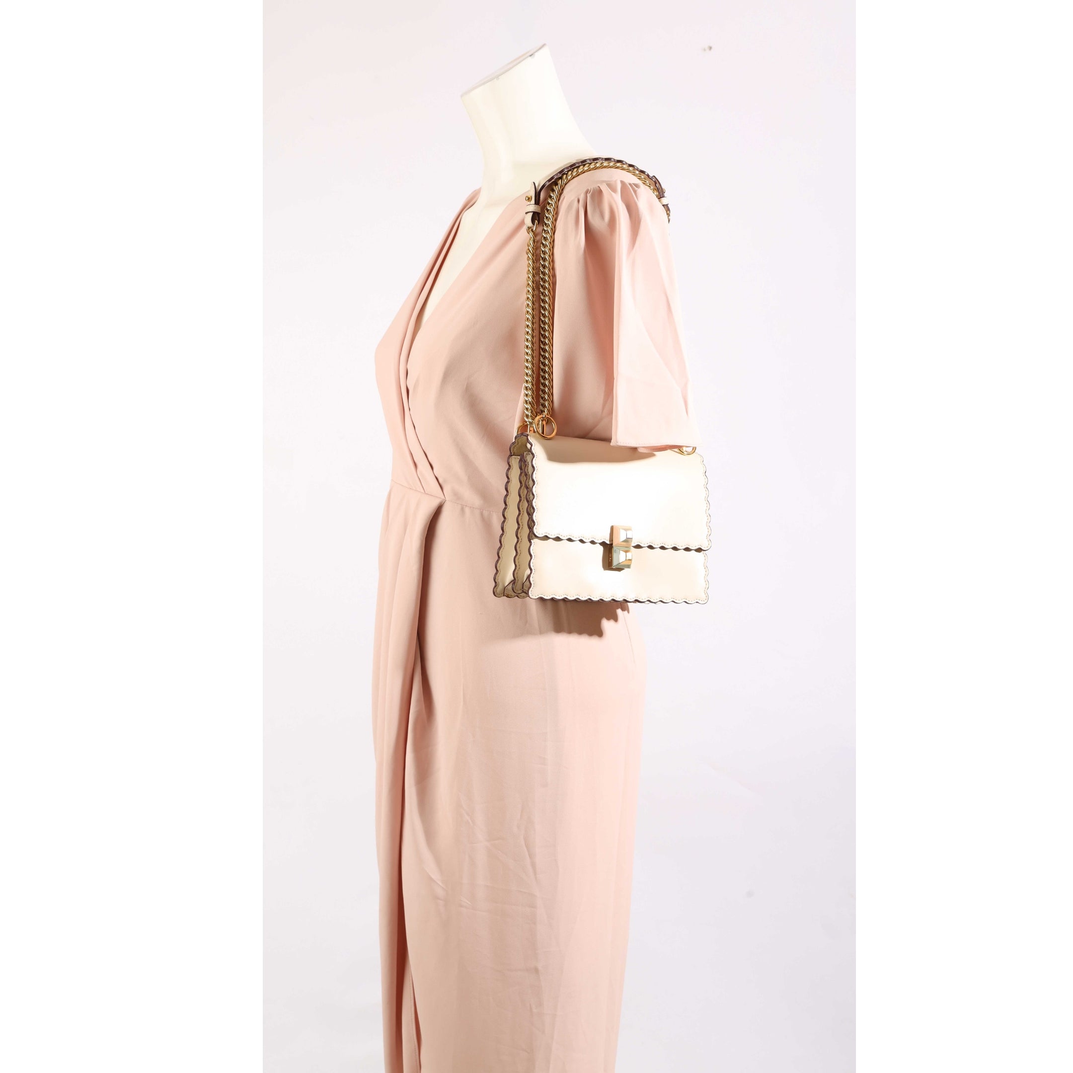Fendi Ivory Small Scalloped Kan Shoulder Bag