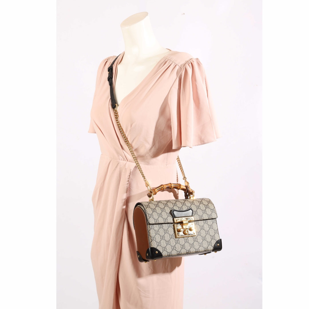 Gucci Padlock Bamboo GG Canvas Small Satchel