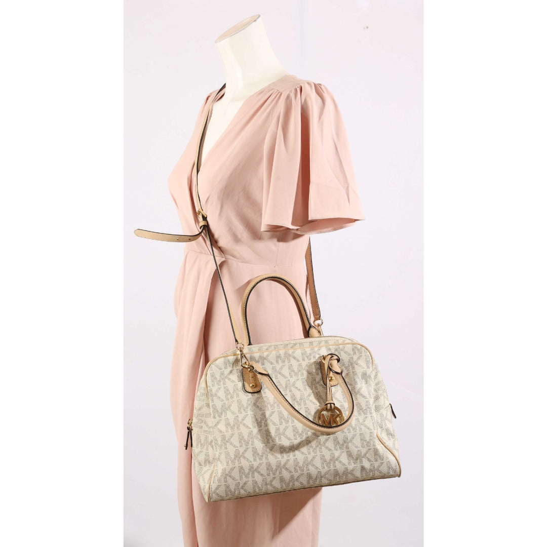 Michael Kors Off White Signature Logo Charm Satchel