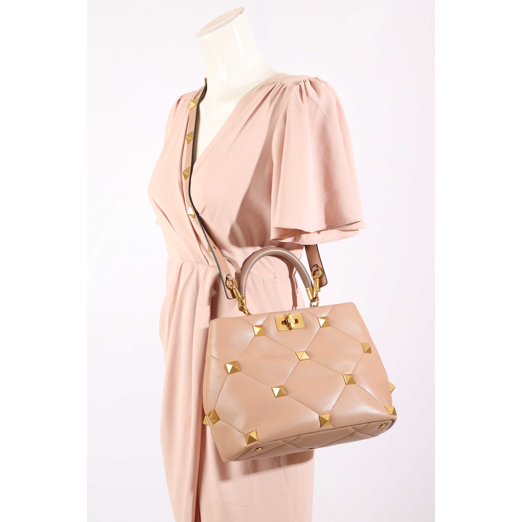 Valentino Roman Stud Dusty Pink Quilted Satchel