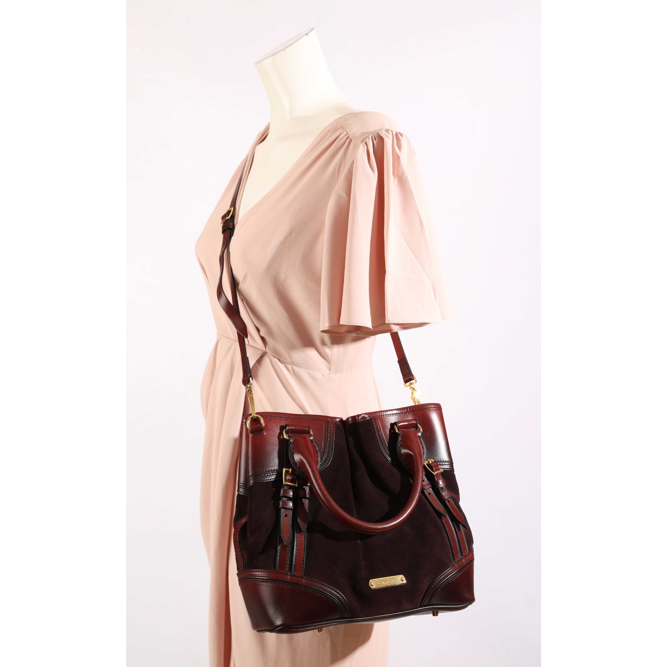 Burberr Red Suede Bridle Whipstitch Tote