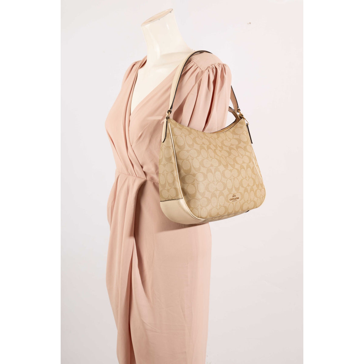 Coach Beige Zip Shoulder Bag