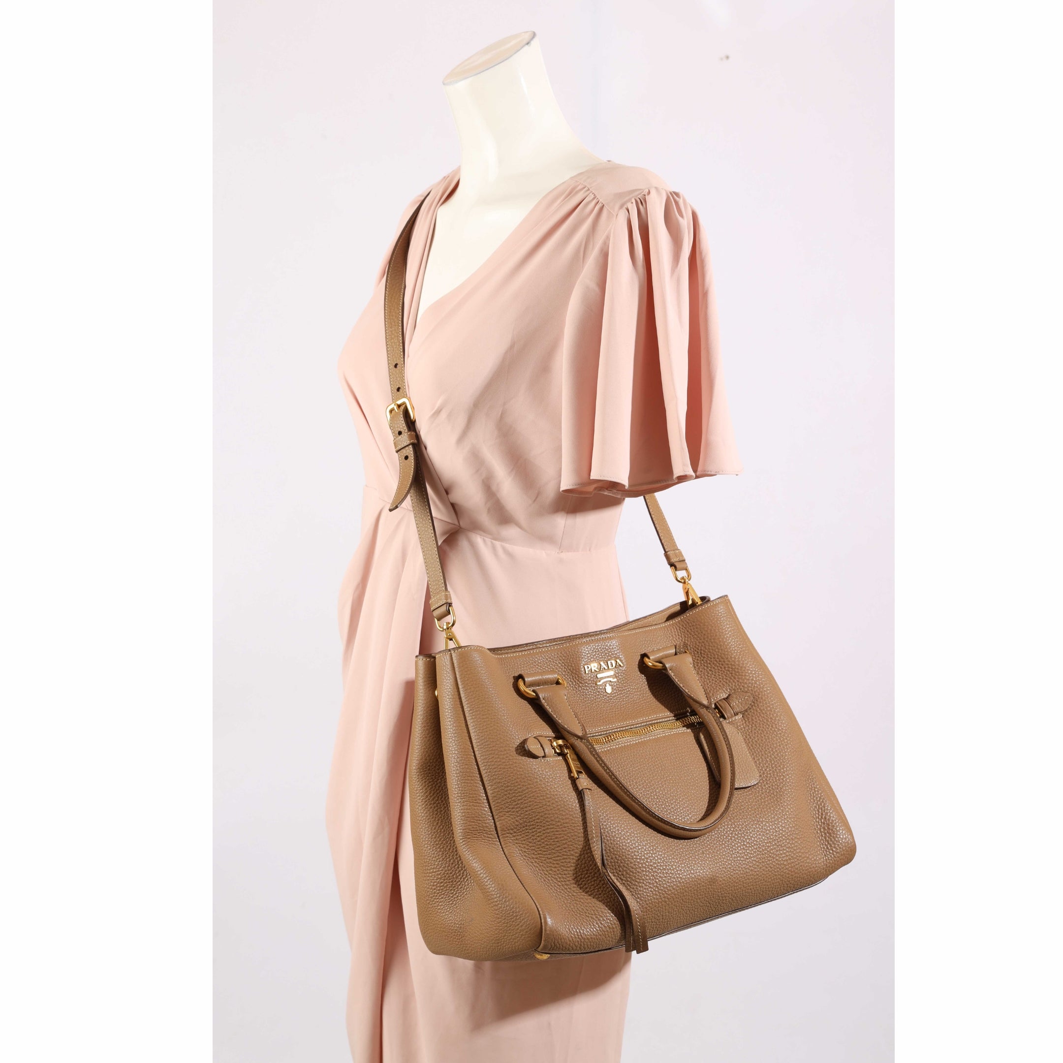 Prada Vitello Tan Crossbody Tote