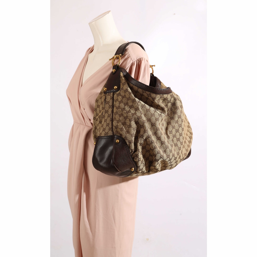Gucci Beige/Brown GG Large Jockey Hobo Bag