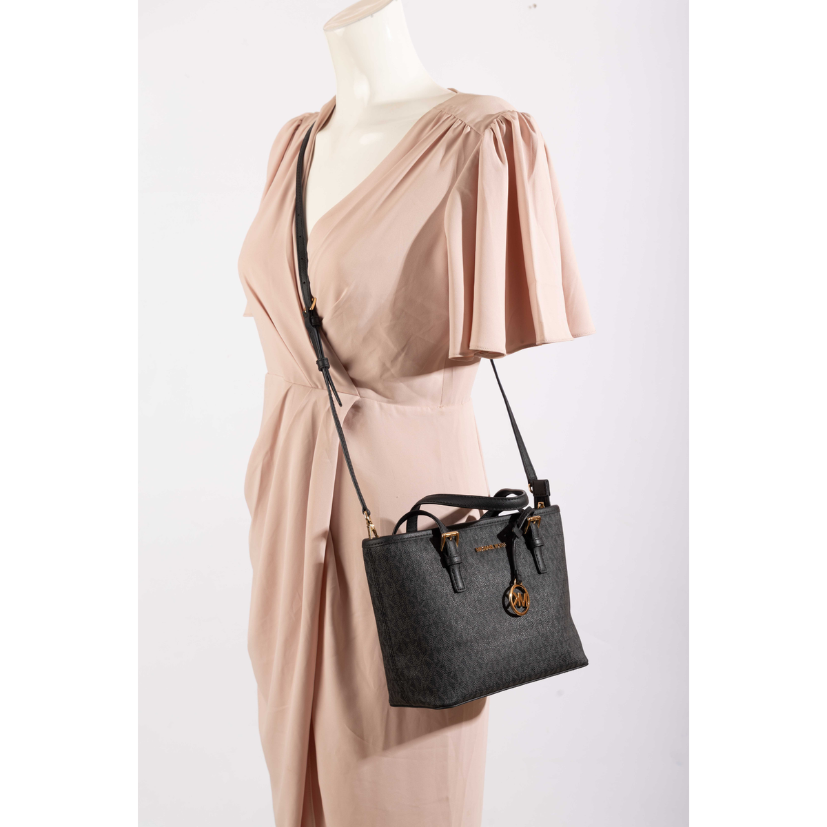 Michael Kors Jet Set Travel Logo Black Convertible Satchel