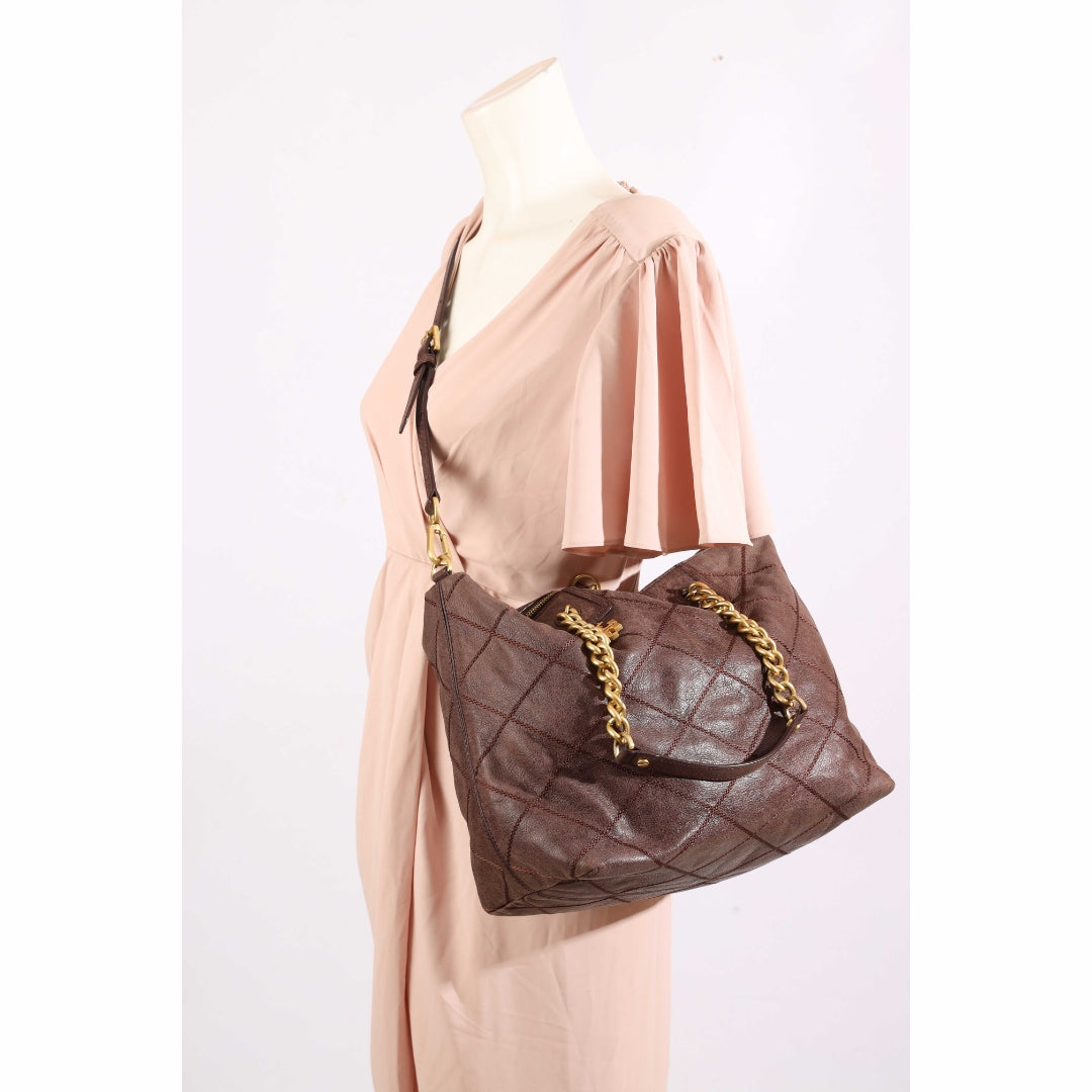Tory Burch Lysa Diamond Quilted Brown Tote