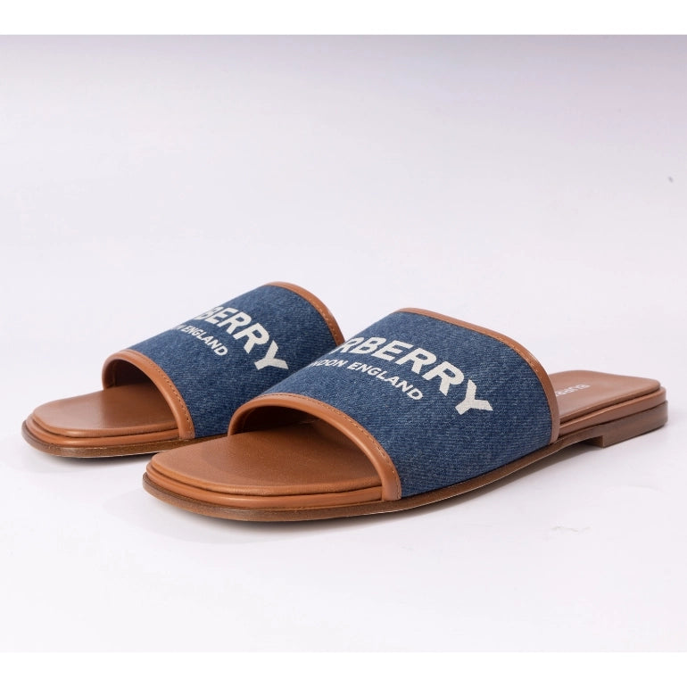 Burberry Carolyn Denim Logo Slide Sandals