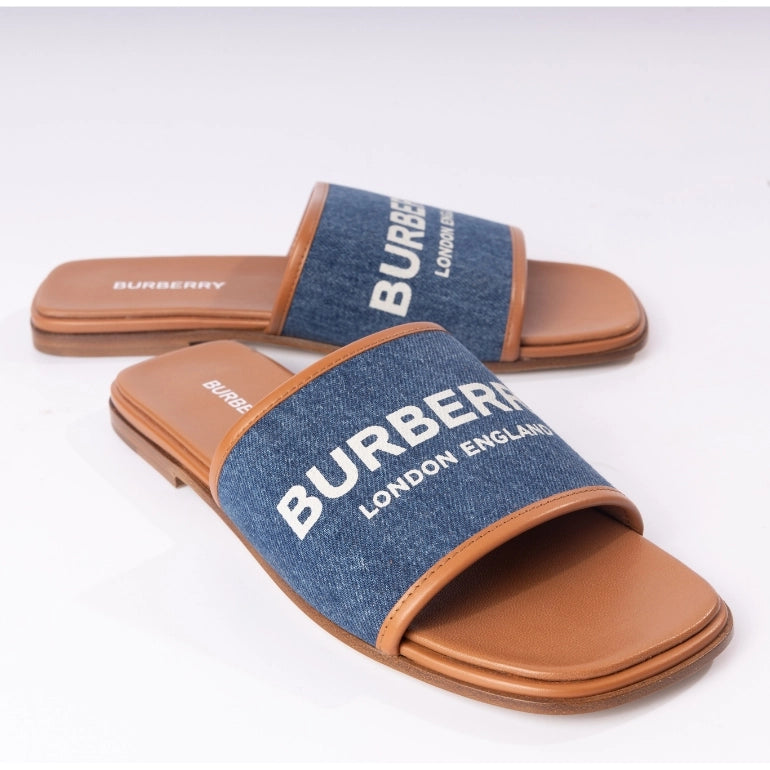 Burberry Carolyn Denim Logo Slide Sandals