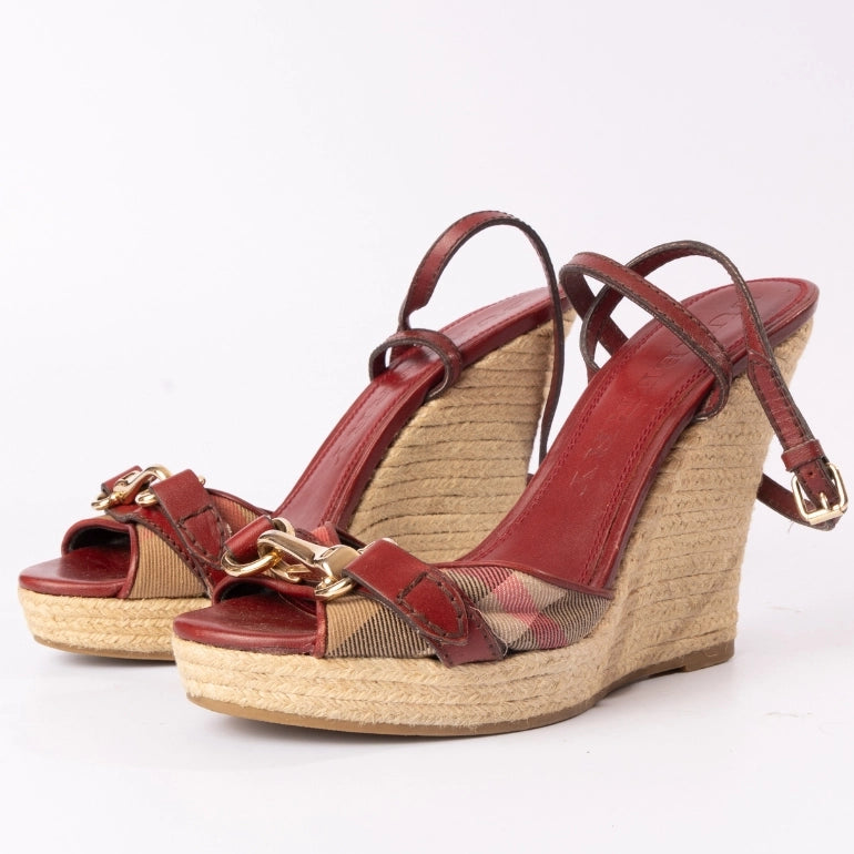 Burberry House Check Canvas Tenbury Ankle Strap Wedge