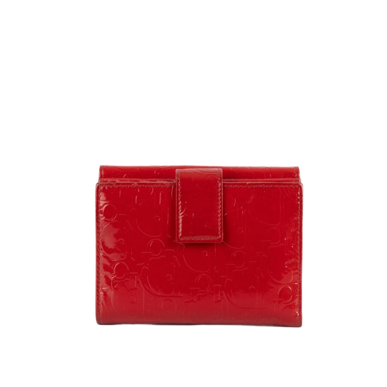 Christian Dior Red Patent Leather Logo Bi-fold Wallet