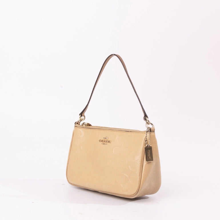 Coach Top Handle Pouch In Signature Debossed Patent Leather
