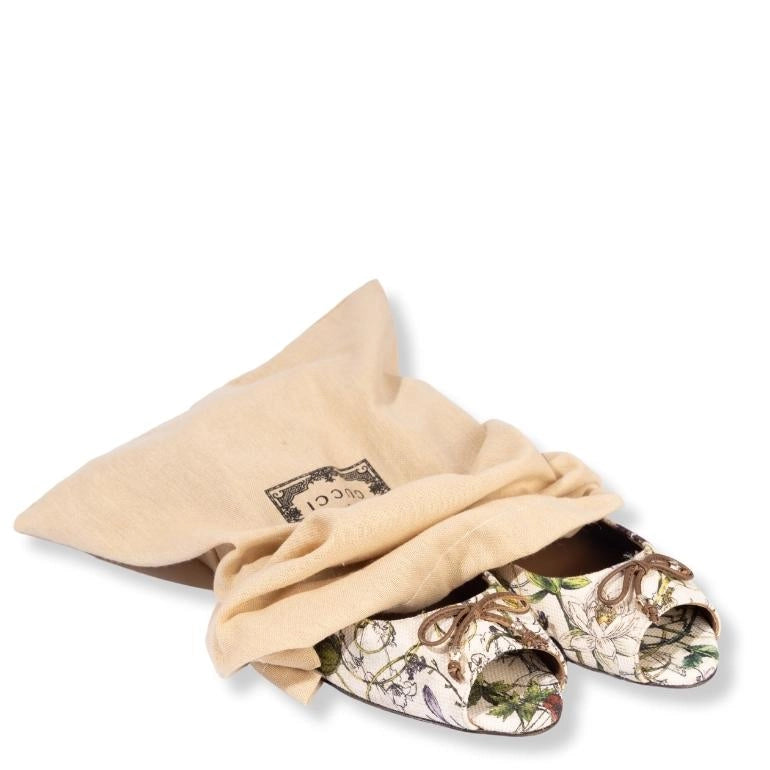 Gucci Bow Accent Floral Print Peep Toe Sandal