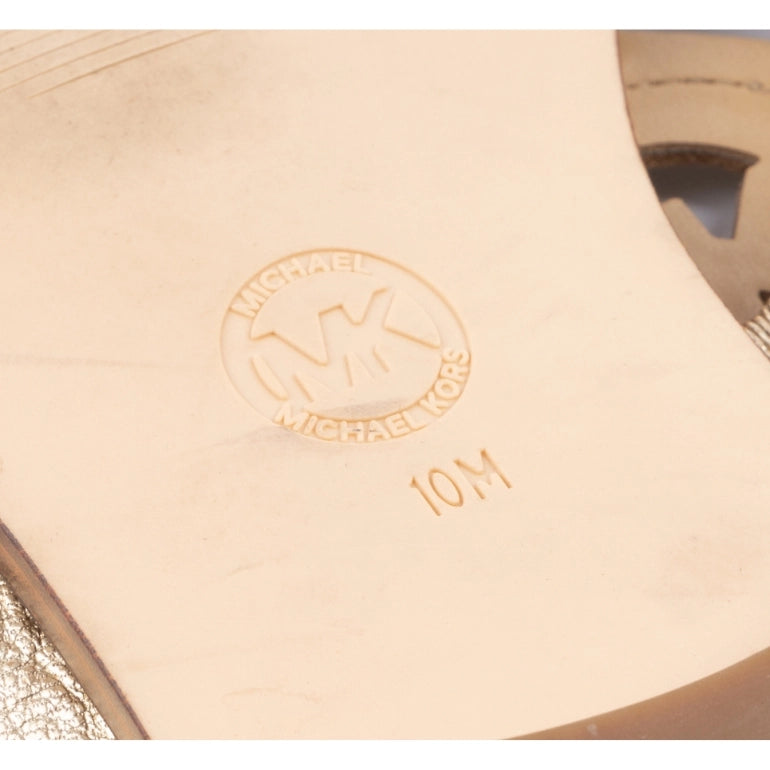 Michael Kors Aubrey Cutout Metallic Leather T-Strap Sandal