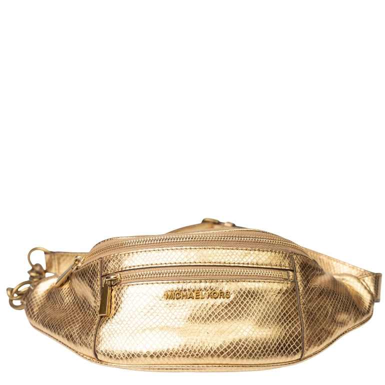 Michael Kors Metallic Snake-Embossed Leather Belt Bag