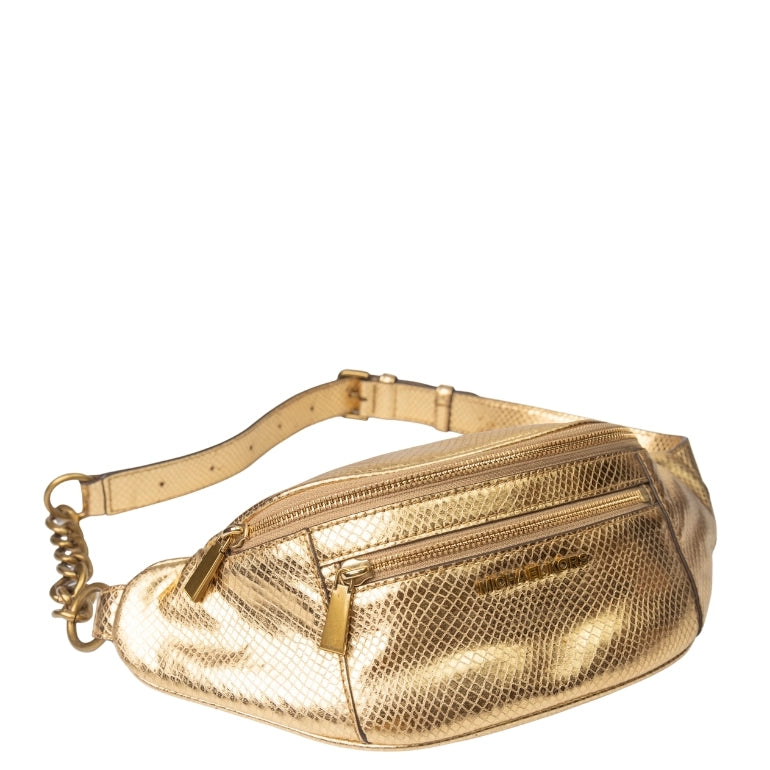 Michael Kors Metallic Snake-Embossed Leather Belt Bag