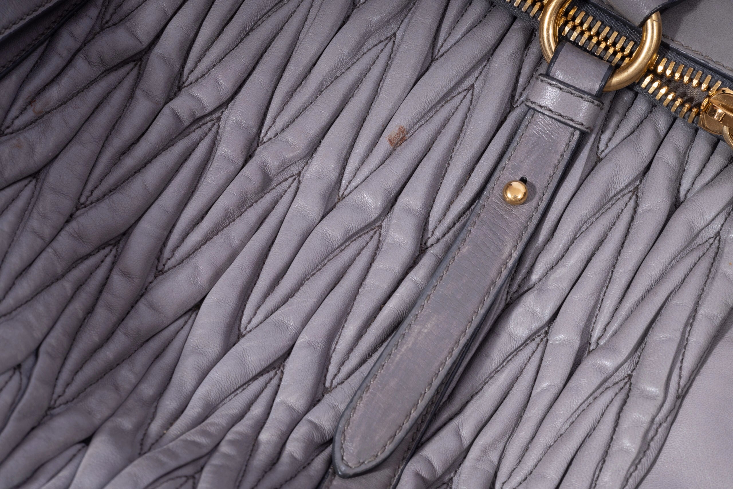Miu Miu Grey Gathered Leather To Zip Tote