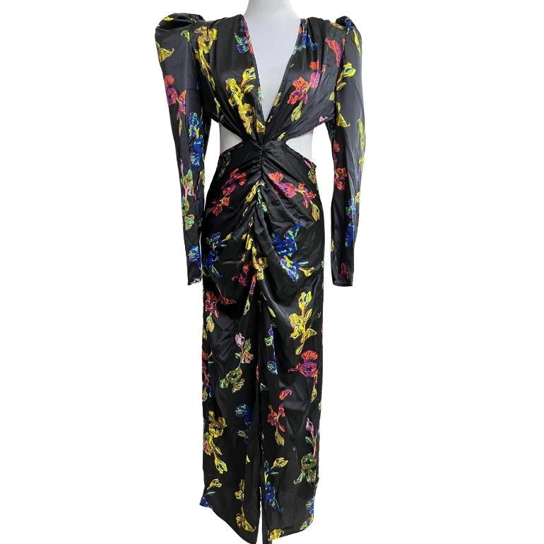 Nasty Gal Plunging Floral Print Cut Out Maxi Dress