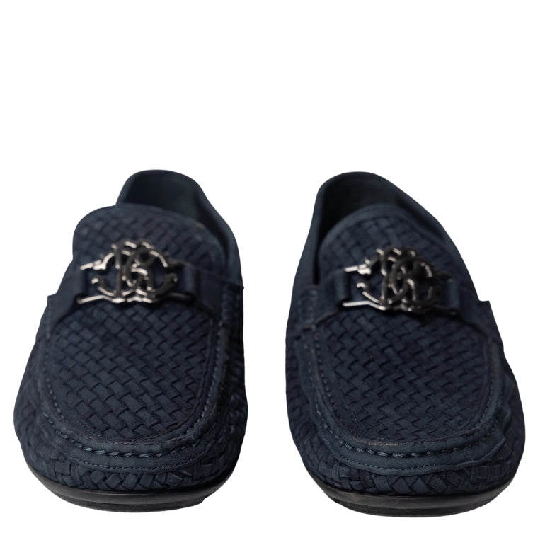 Roberto Cavalli Mirror Snake Logo Woven Loafers
