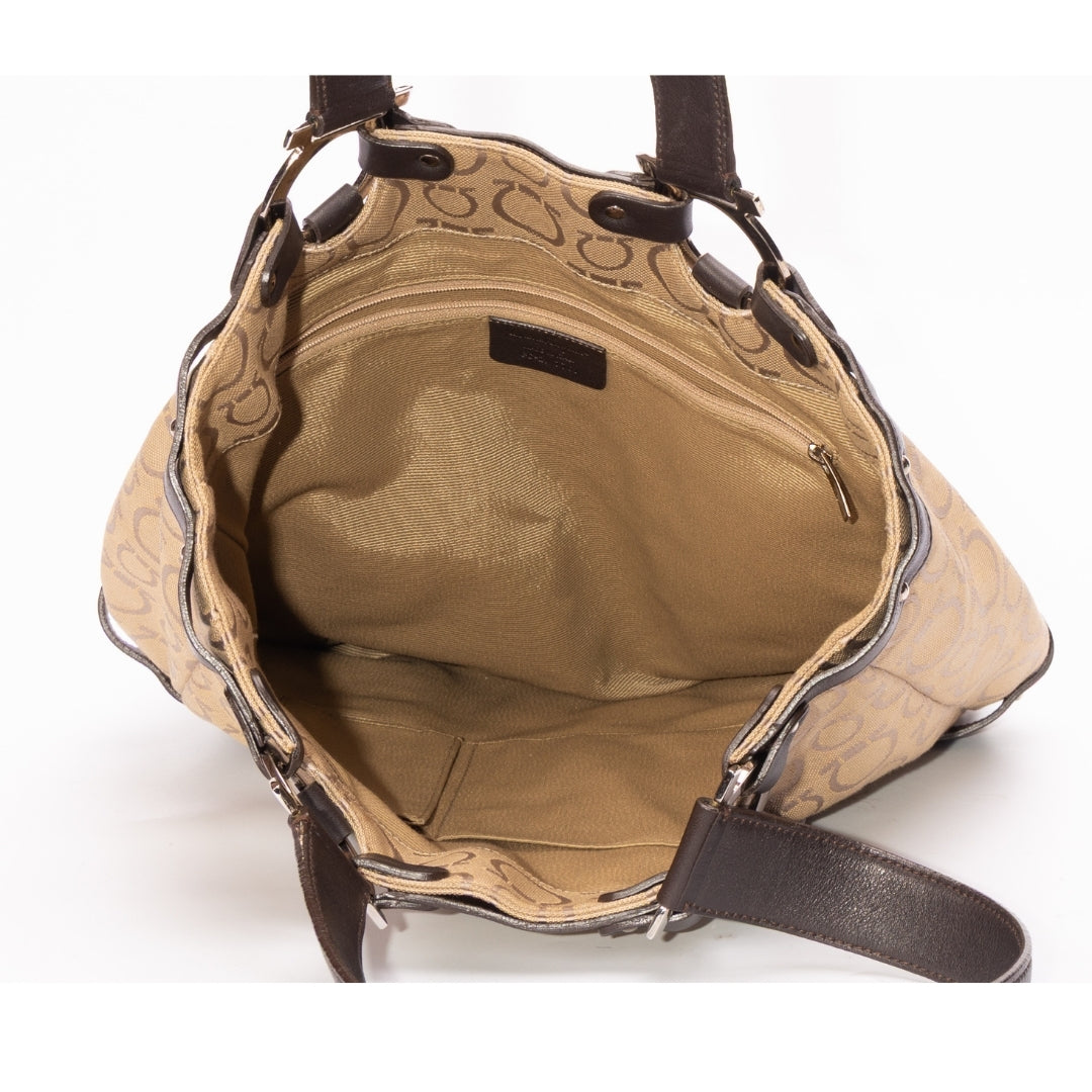 Salvatore Ferragamo Gancini Canvas Leather Tote