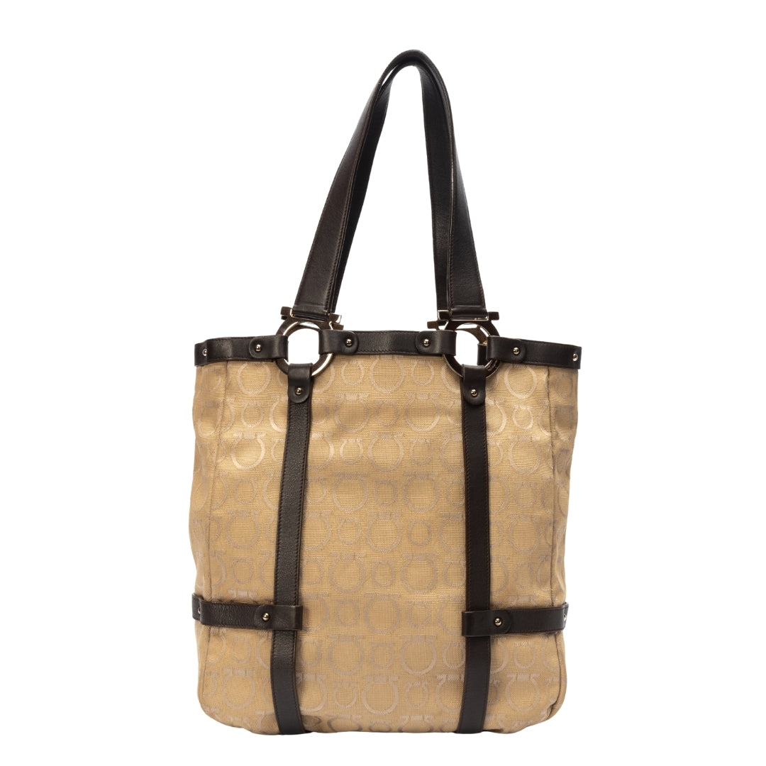 Salvatore Ferragamo Gancini Canvas Leather Tote