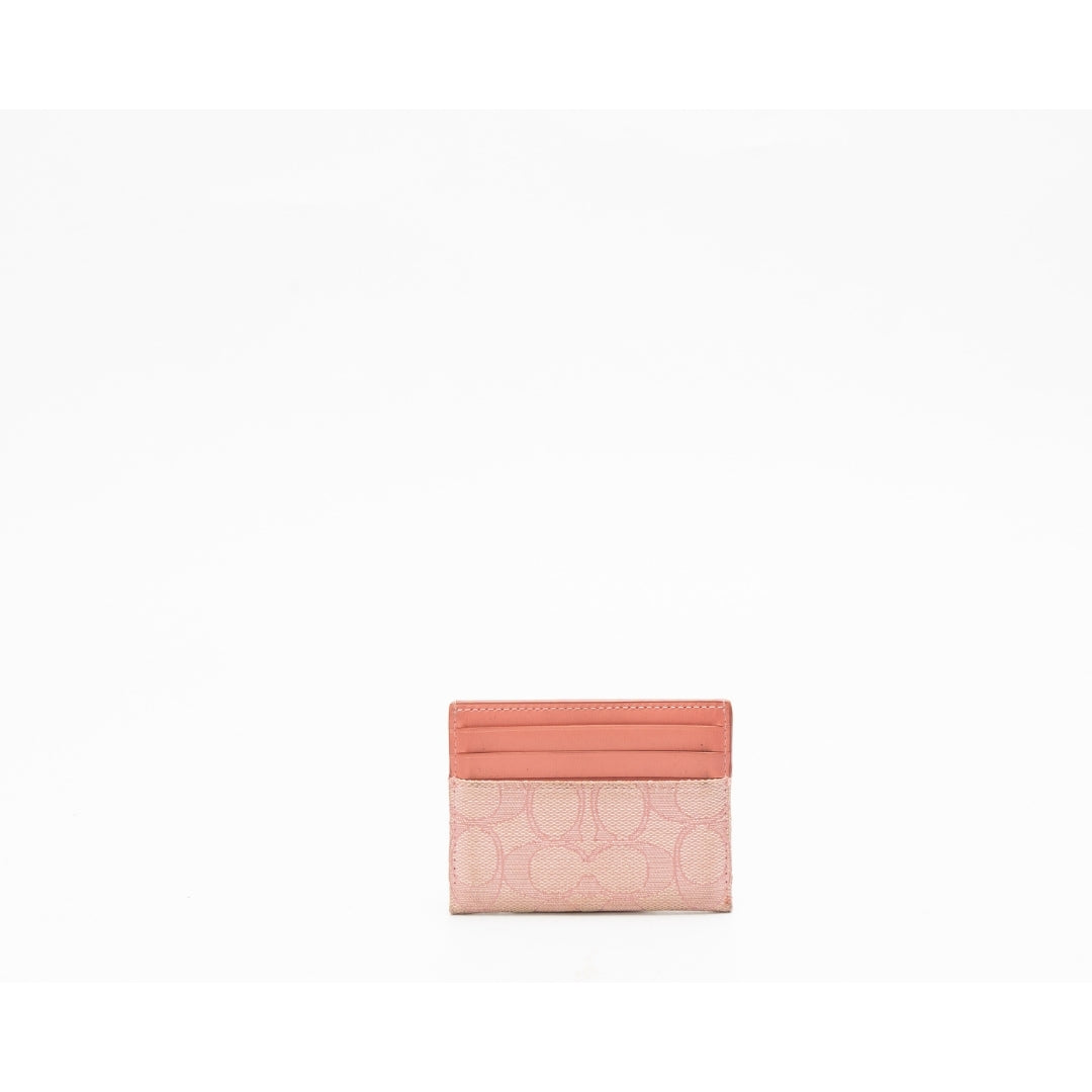 Coach Pink Small Signature Jacquard Flat Card Case