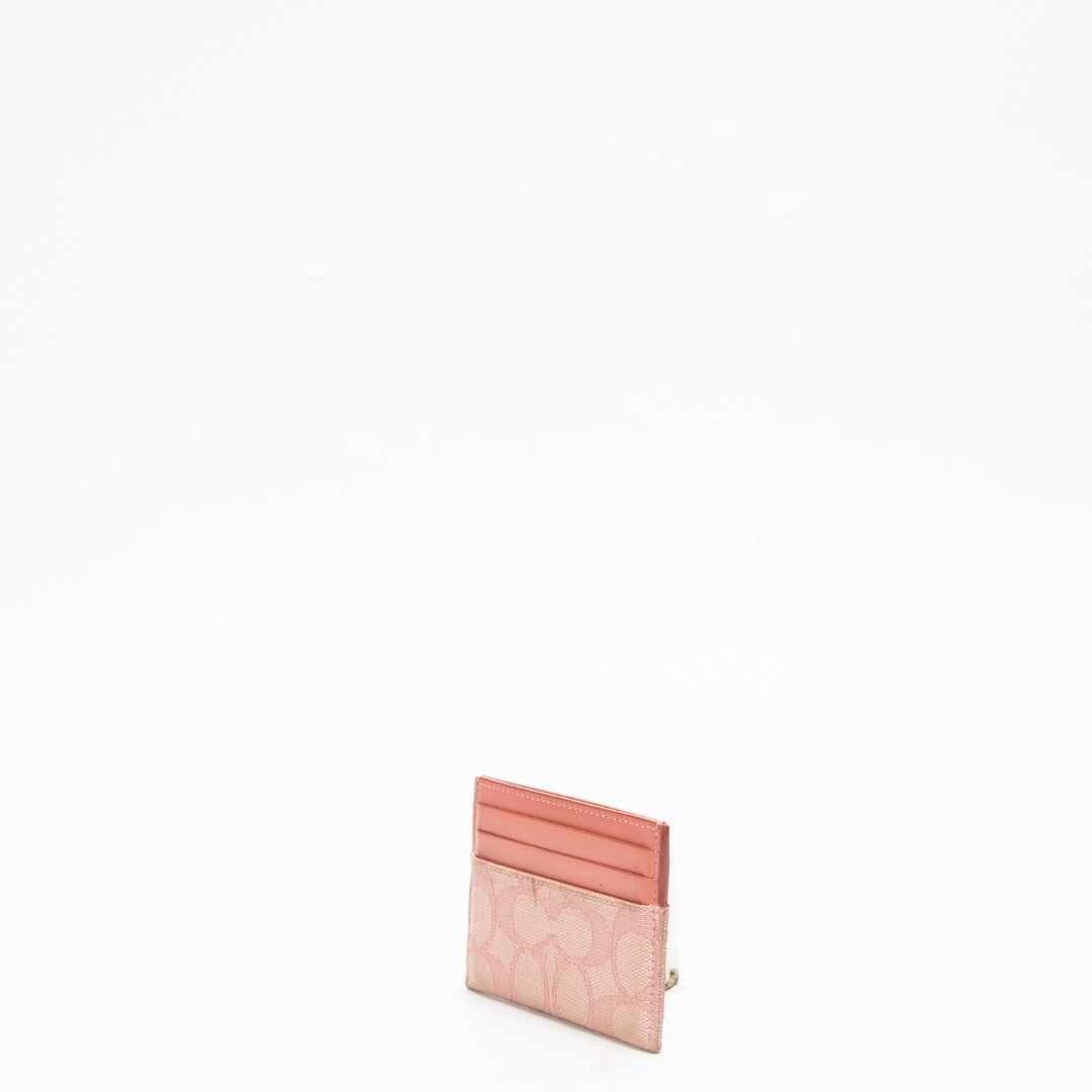 Coach Pink Small Signature Jacquard Flat Card Case