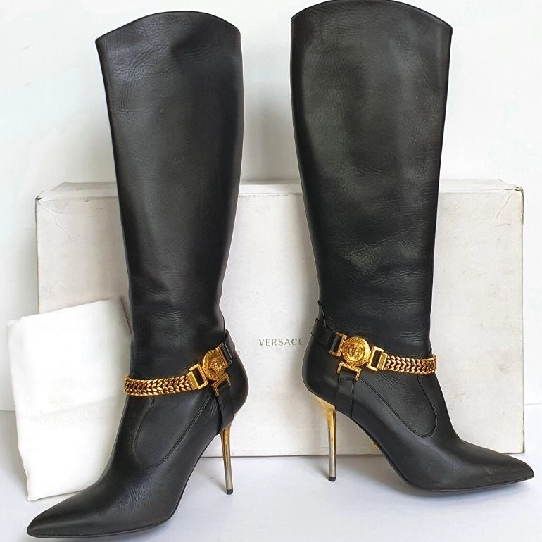 Versace Medusa Knee High Boots