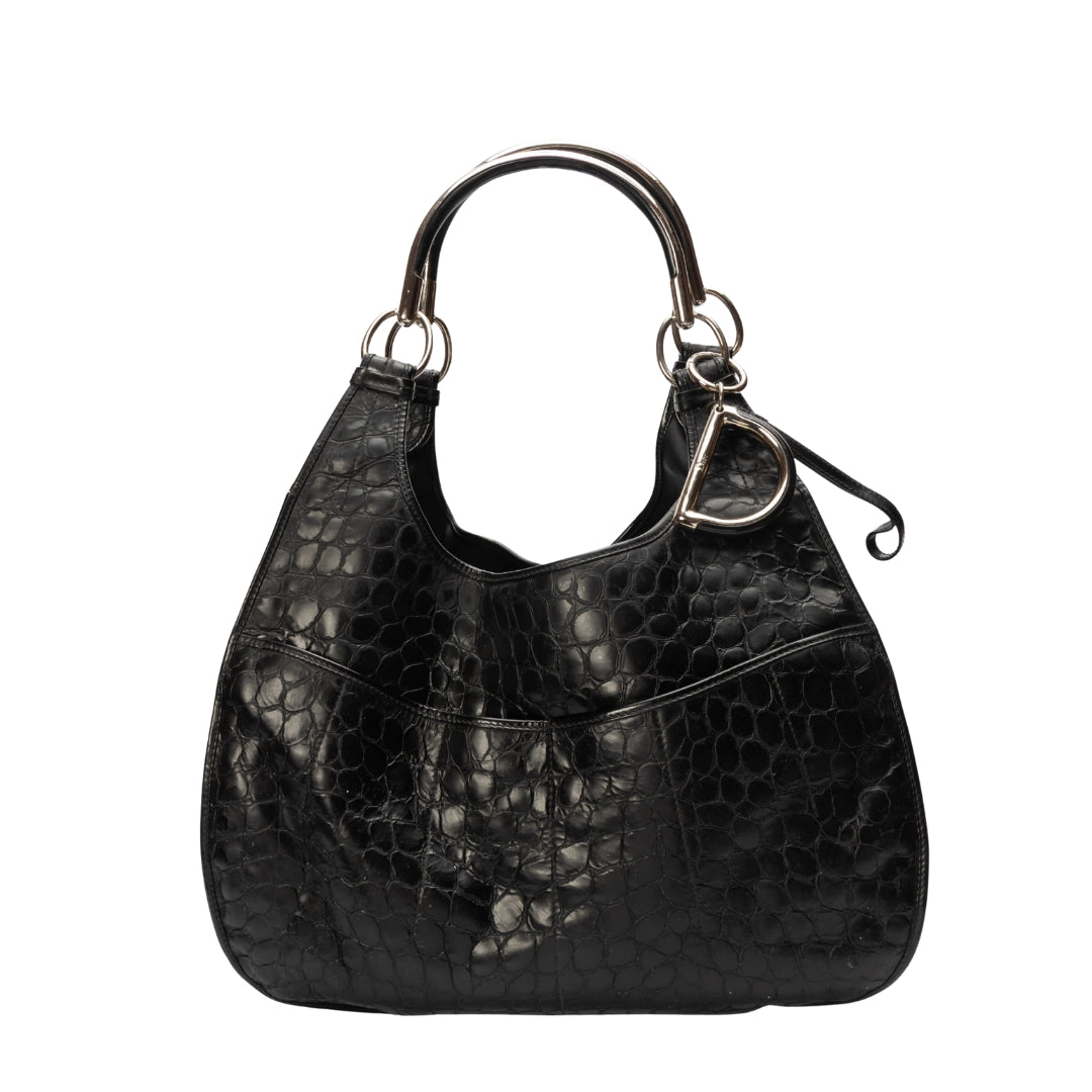 Dior Black Croc Embossed Patent Leather 61 Tote